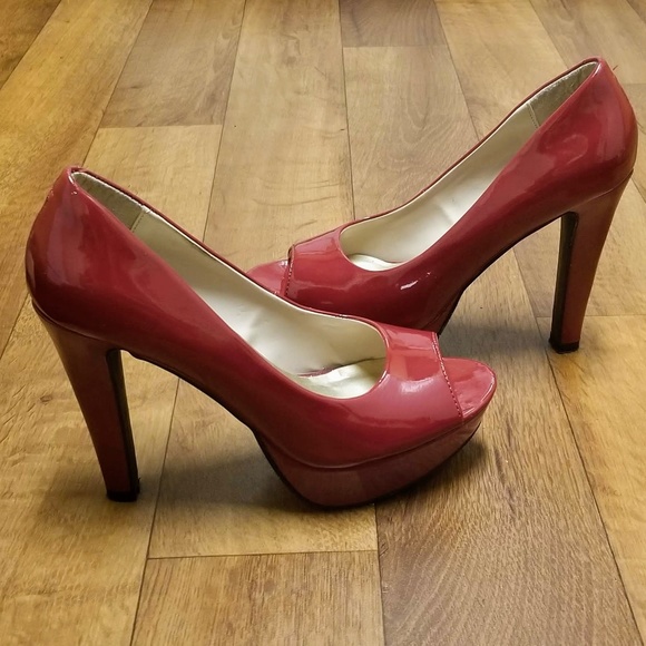 Candie's Shoes - Candie's Red Peep Toe heels Leather Platform Pumps